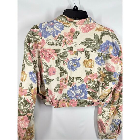 Vintage 80's Jolly floral cotton denim cropped jean jacket size large - Picture 6 of 7